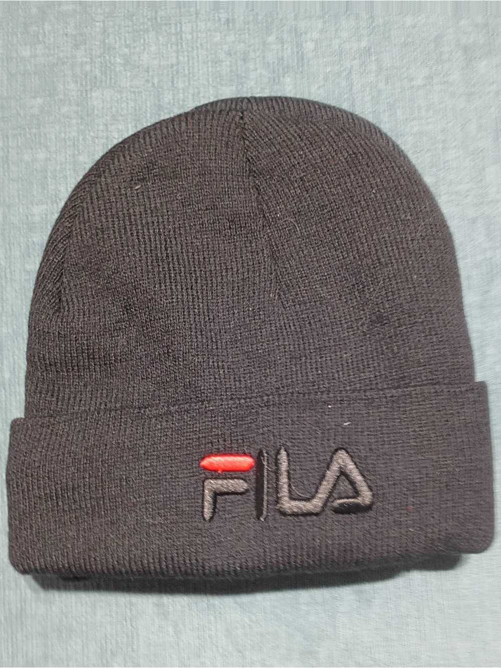 Fila Black Knit Cuffed Beanie with Red Accent Logo